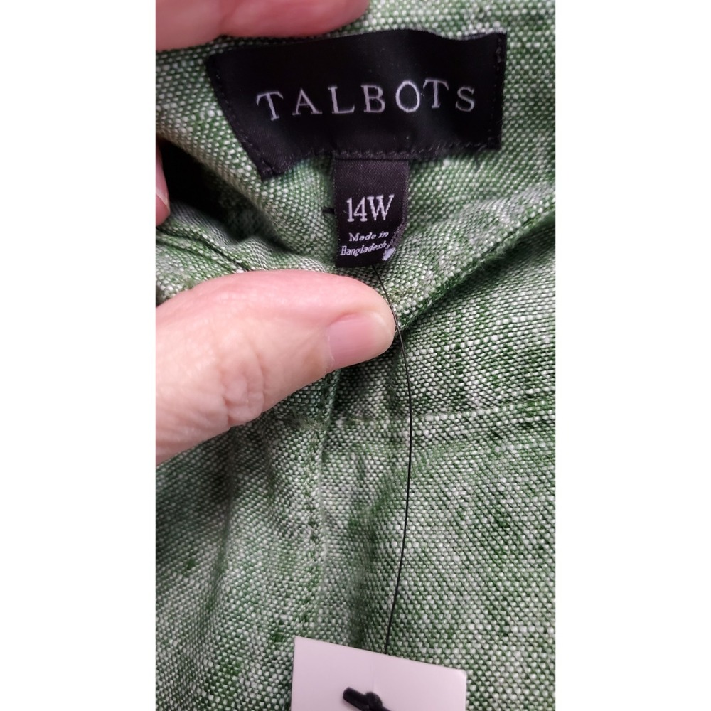Talbots Wide Crop Patch Pocket Washed Linen Pants Olive Grove/White 14WPlus - Picture 4 of 5